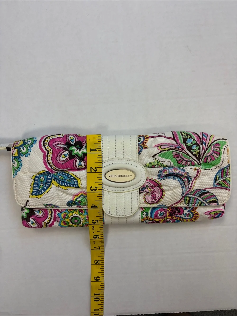 Vera Bradley Paisley Floral Trifold Wallet Wristlet White Pink OS